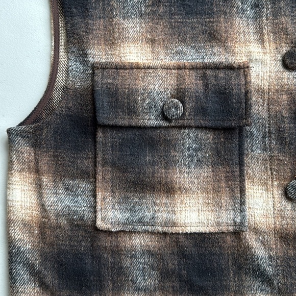 Mellowday Plaid Brown Flannel Vest Wool Blend Size M - Picture 5 of 13